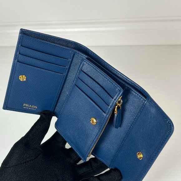 Prada Blue Saffiano Compact Wallet Leather Card Holder - Picture 6 of 9